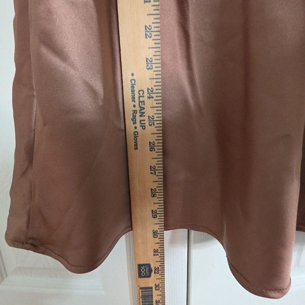 Altar'd State Skirt Womens L Brown Satin A-Line Midi Front Slit Stretch Pull On